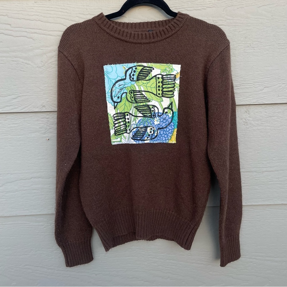 Vintage Upcycled Patchwork Brown Sweater - image 2
